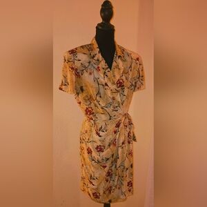 Talbots Silk Dress with Red and Cream Floral Pattern